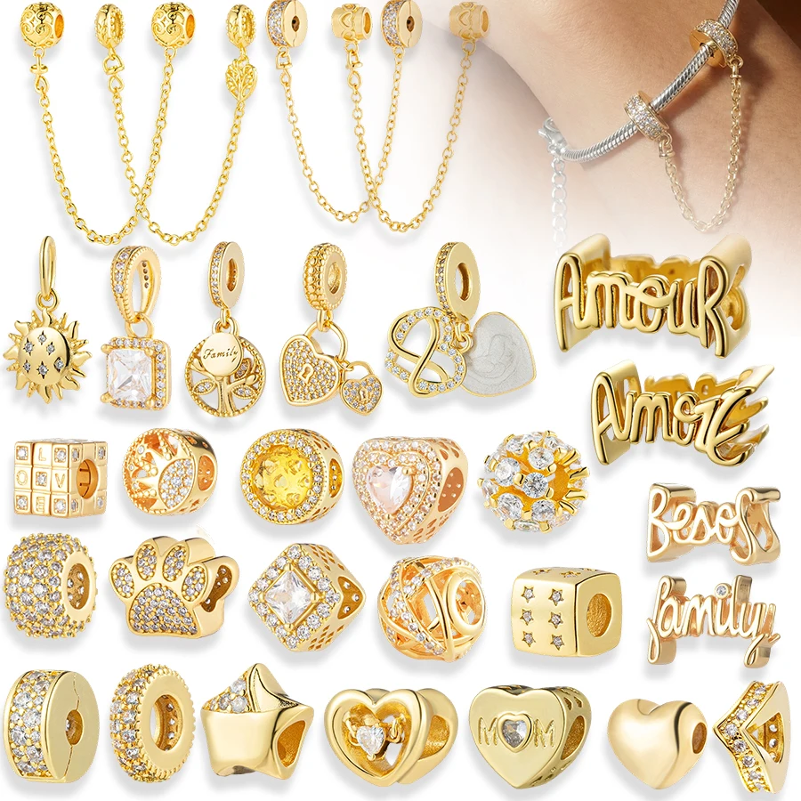 

Горячая распродажа: позолоченные шармы-бусины в форме сердца, звезды, подсолнуха с цирконами для браслетов, подходят для оригинальных браслетов, DIY украшения, подарок