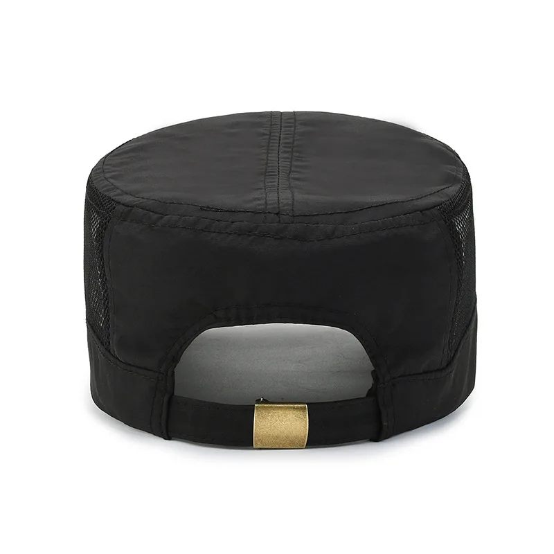 Flat Top Cap Sun Protection Military Style Breathable Mesh Cadet Hat Fishing Hiking Quick Dry Men Summer Outdoor Casual Brim Hat