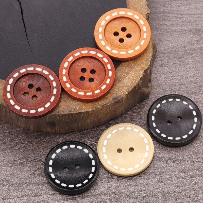 50Pcs DIY Wooden Button Sewing Accessories Handmade Wood Craft Decoration Kids Clothing Apparel 4 Hole Retro Round Wood Button