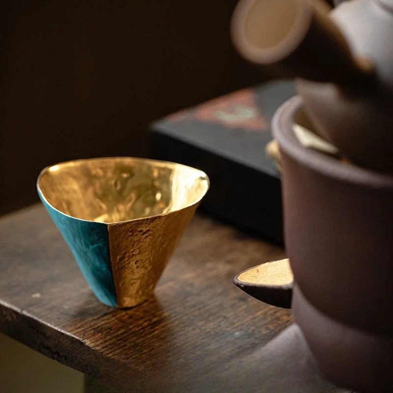 Gilt master cup Japanese handmade thin tire teacup high-end light luxury square cup