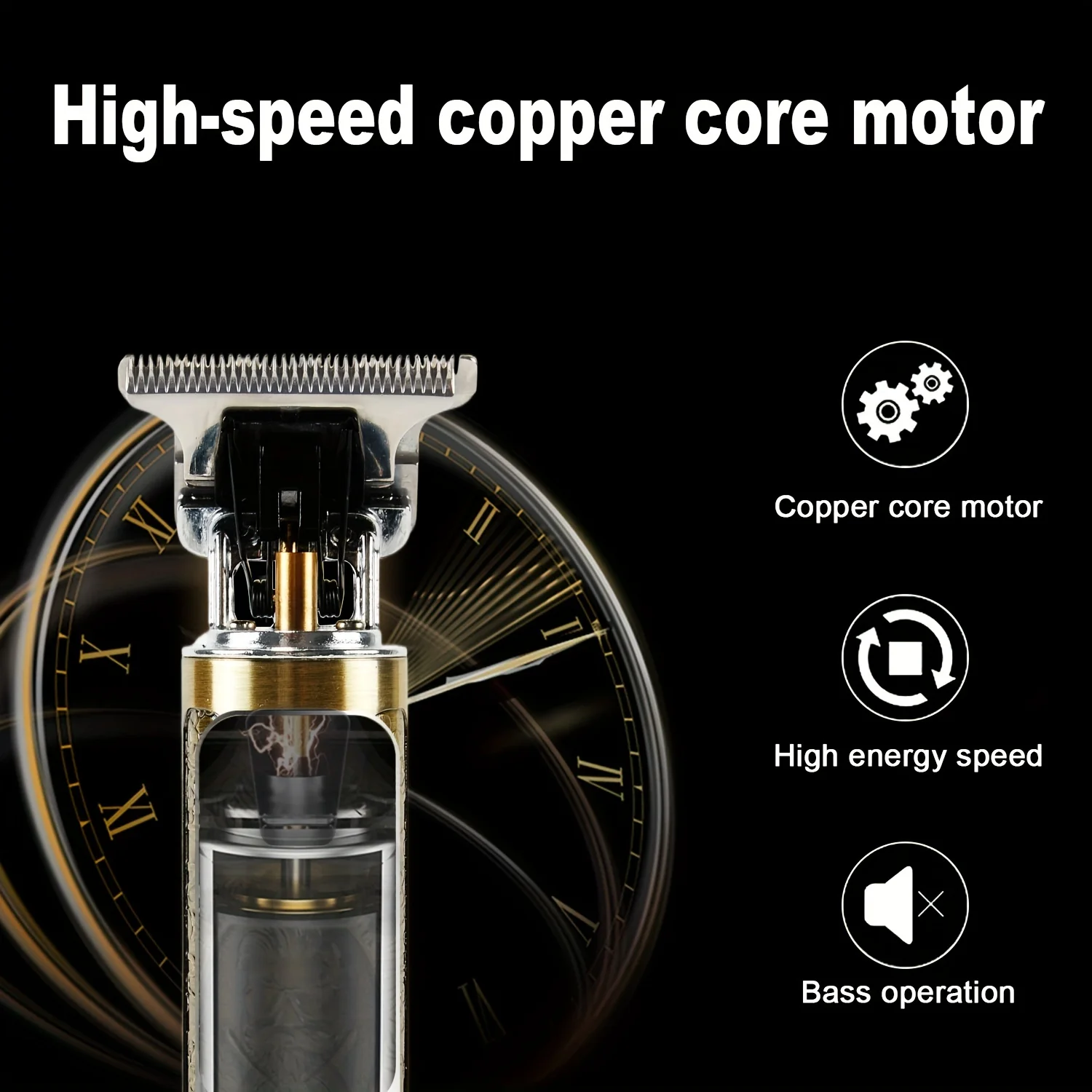 مجموعة ماكينة تشذيب الشعر الكهربائية على شكل حرف T للرجال - لاسلكية، قابلة لإعادة الشحن عبر USB مع شاشة LED، تصميم ذهبي عتيق، تتضمن أمشاط