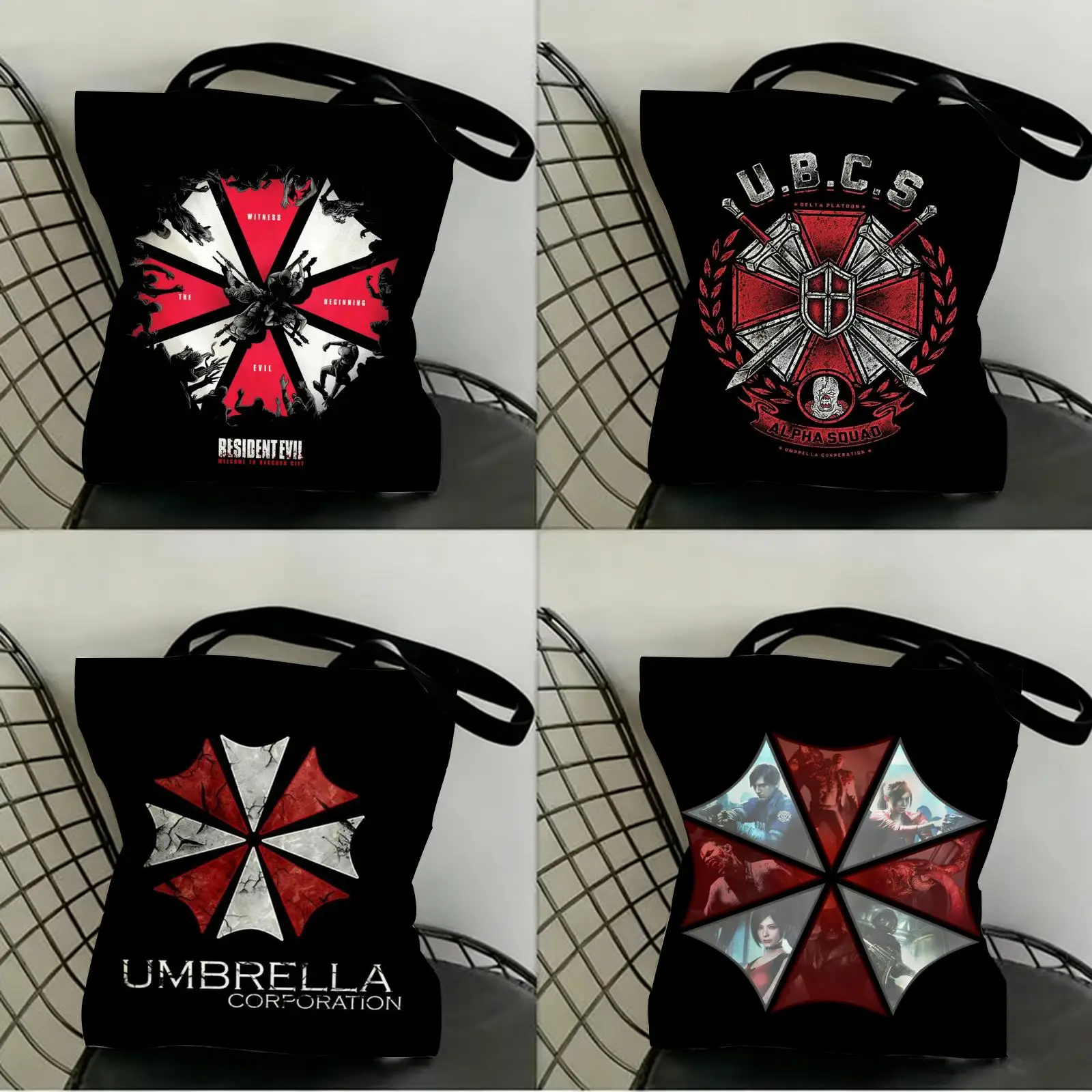 

R-Resident E-Evil Storage Bags Canvas Double-Sided Print Fashion Shoulder Tote Shopping Bag Gift Eco Handbags