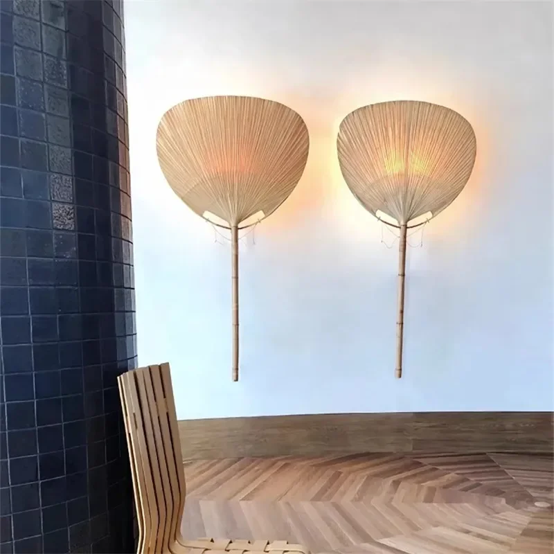 Chinese Zen style retro LED wall lamp classic fan-shaped lamp background Wabi sabi art decoration tea room weaving bedside lamp