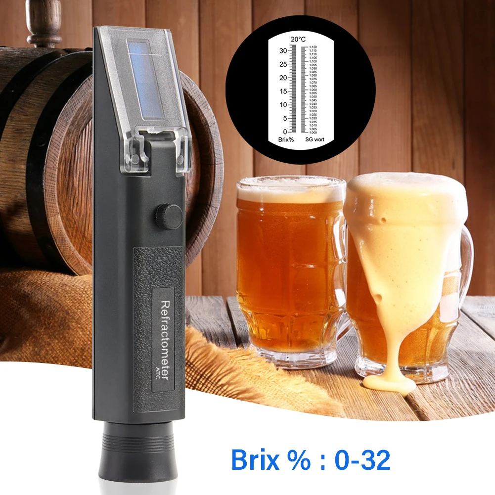 Yieryi Hand Held Double Scale Beer Refractometer 0-32% Brix Meter 1.000-1.120 SG Wort Tester Beer Brewing Specialist Hydrometer