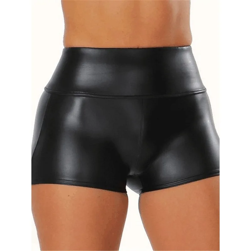 Krisnanas Women's Leather Shorts 2025 Black Sexy High Waist Wrap Hip Lifting Tight Pu Shorts Basic Simple Woman Clothing 60705