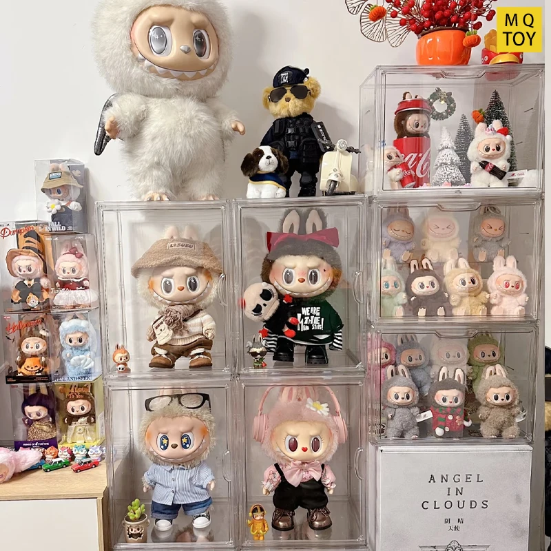 

For Labubu Acrylic Storage Box Large Capacity Transparent Rectangle Doll Display Cabinet Dustproof Home Desktop Toy Organizer