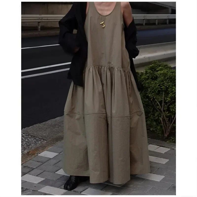 Japan Lazy Style Vestidos Women Summer 2025 Dress O-neck Sleeveless Vestido Big Swing Dresses New Loose Casual Ropa Mujer