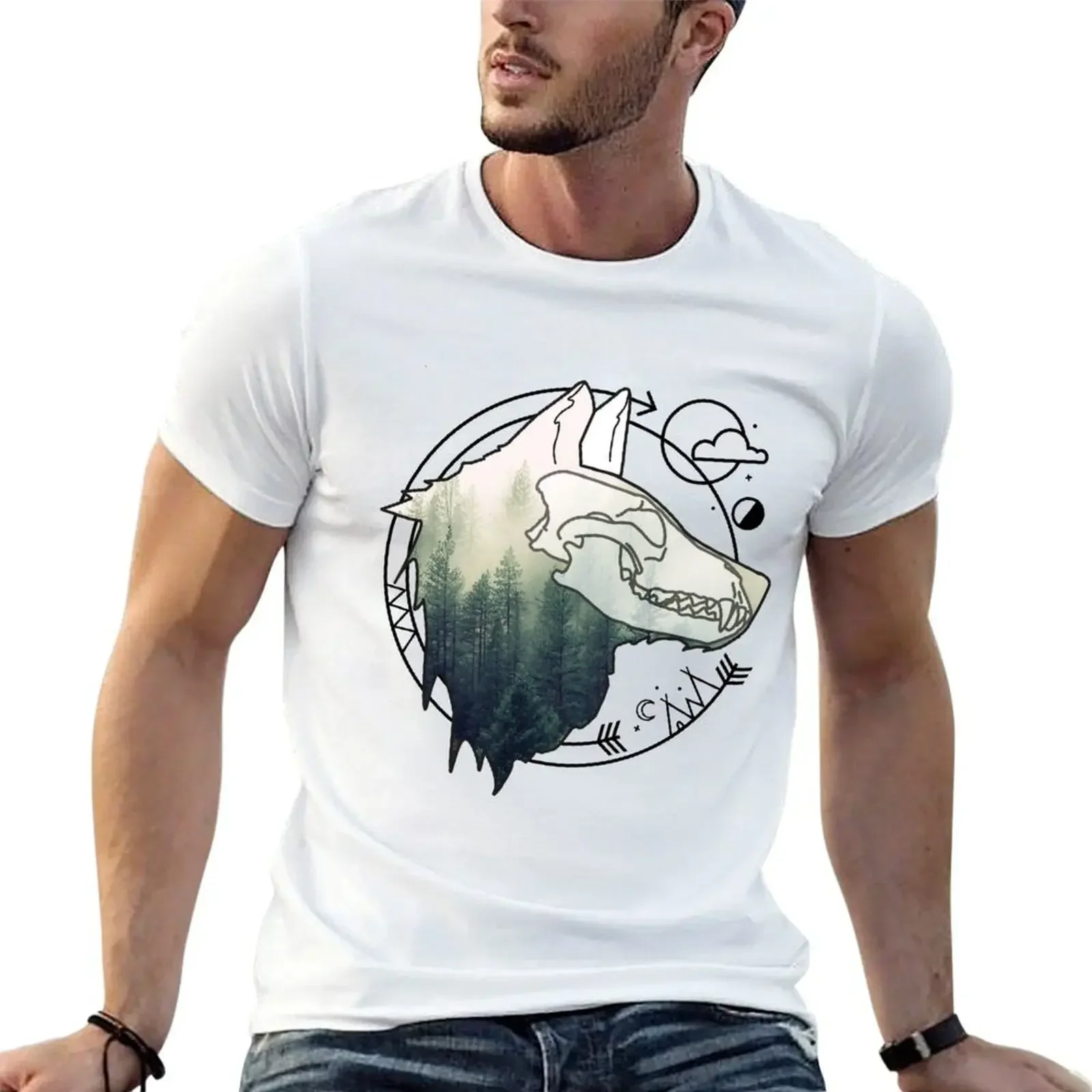 Wolf animal forest totem skull art T-Shirt kawaii clothes baggy shirts shirts graphic tees man clothes mens designer clothes