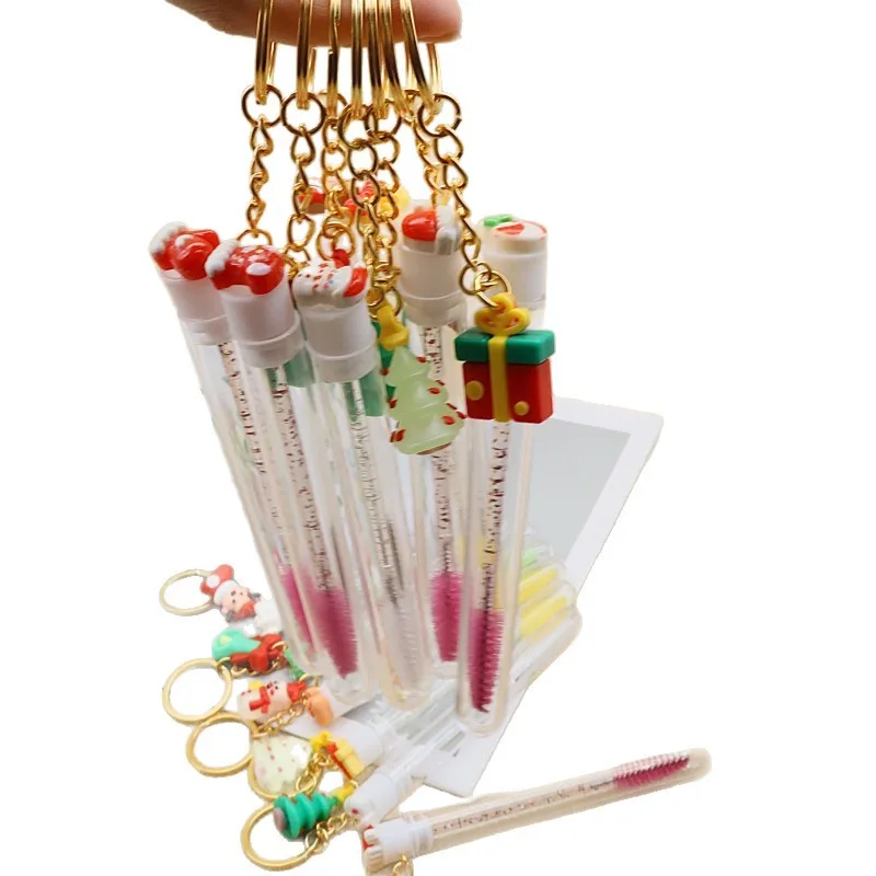 10 pçs bonito rímel varinha chaveiro lash escovas tubos presente de natal carretéis dos desenhos animados limpeza descartável escova de cílios varinhas