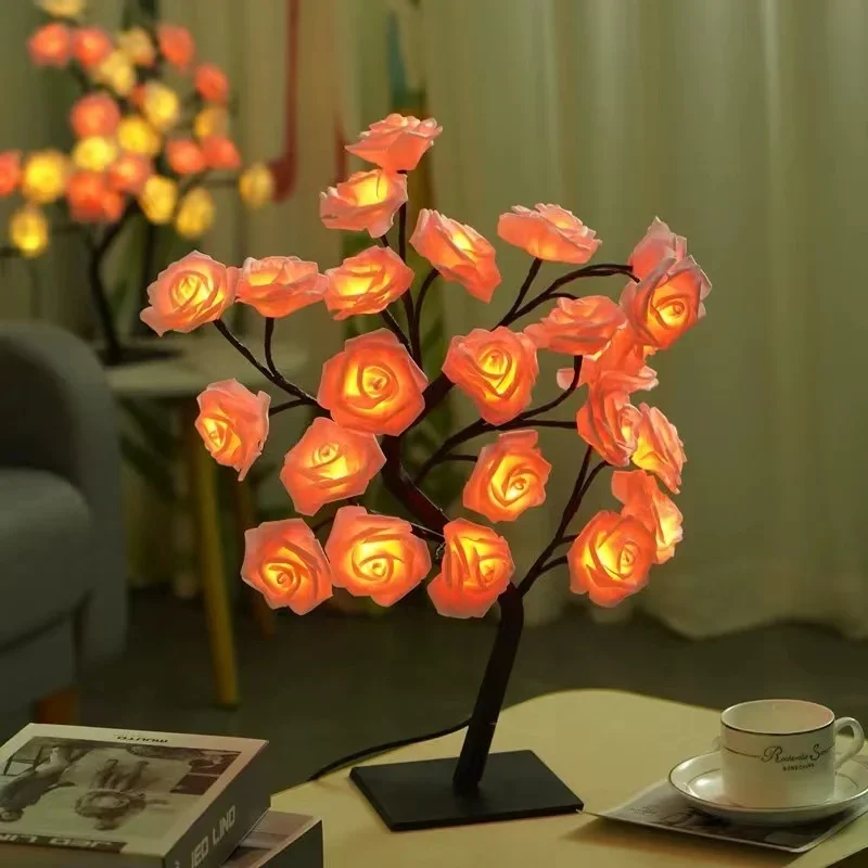 Maple Leaf USB Night Light, Rose Tree Light, Fairy Tale Table Light, Festa em casa, Natal, Casamento, Decoração do quarto, 24LED, Novo