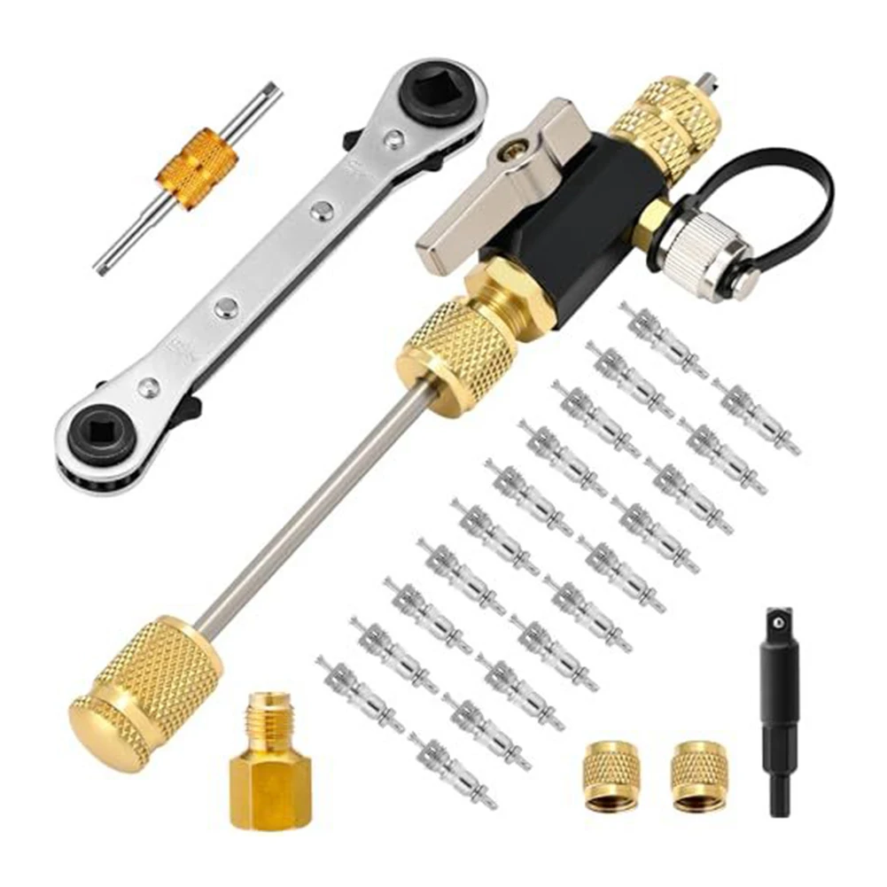 

Vacuum Rated Valve Core Remover Installer Tool For R22 For R12 For R410A For R32 For HVAC Air Conditioning Repair Wrench Brass