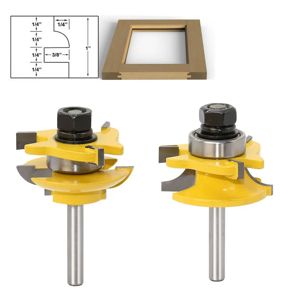 

2 шт./компл. 1/4 "6,35 мм фреза с хвостовиком, рельс для резьбы по дереву и набор фрез для стеллажа, дверной нож, деревообрабатывающий резак, шиповый резак
