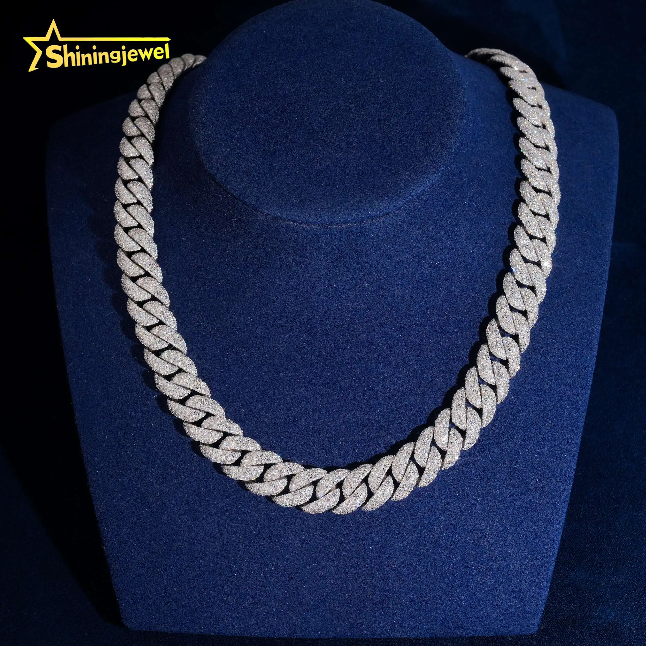 Hip Jeweley Fine Hop Men Iced Out Cuban Link Chain 16mm 925 Silver VVS Mosaic Setting Diamond Cuban Link Chain..
