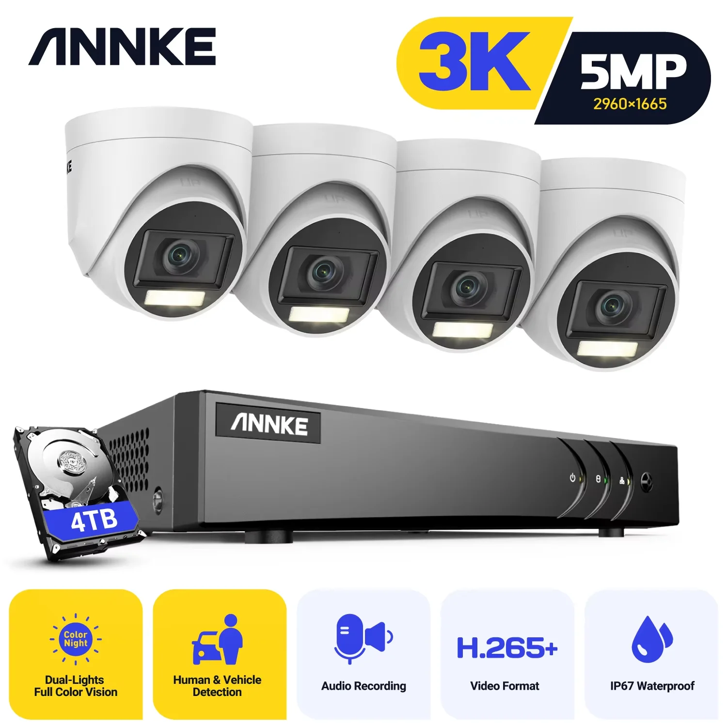 ANNKE 8CH 5MP Security Camera System 5MP Lite 5IN1 H.265+ DVR With 4PCS 5MP PIR HD EXIR Dome IP67 Surveillance CCTV Kit