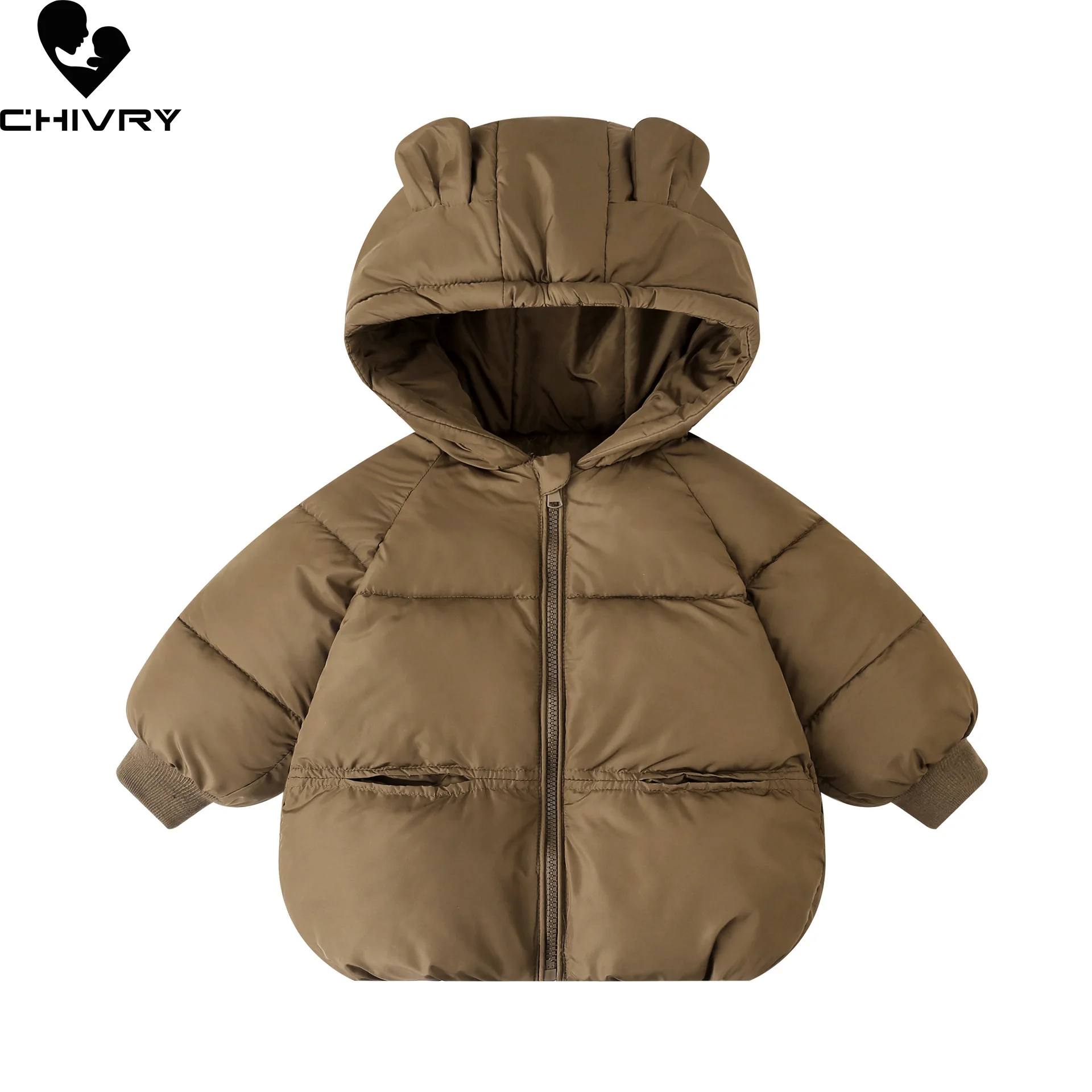 

Baby Boys Girls Hooded Zipper Down Jackets Kids Casual Cotton-padded Solid Coat Children's Autumn Winter Warm Outerwear