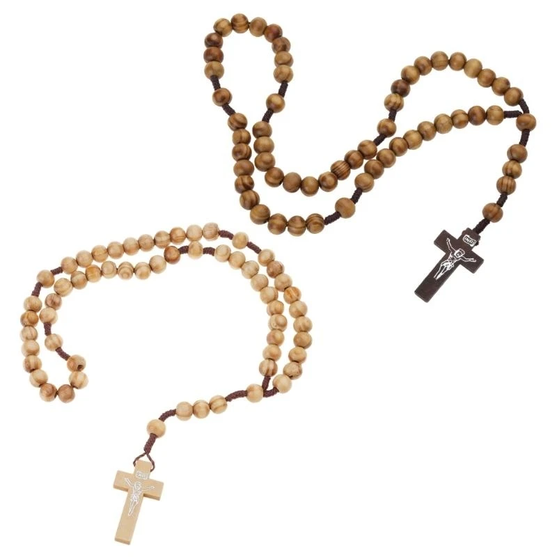 

F3KA Retro Wooden Rosary Beads Necklace for Women for Cross Jesus Pendant Religious G