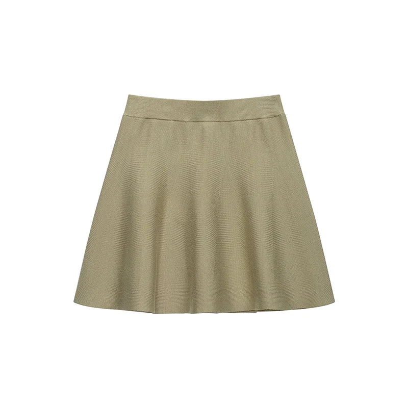 Women A-line Knit Mini Skirt Elastic Waist Versatile Daily Short Skirts