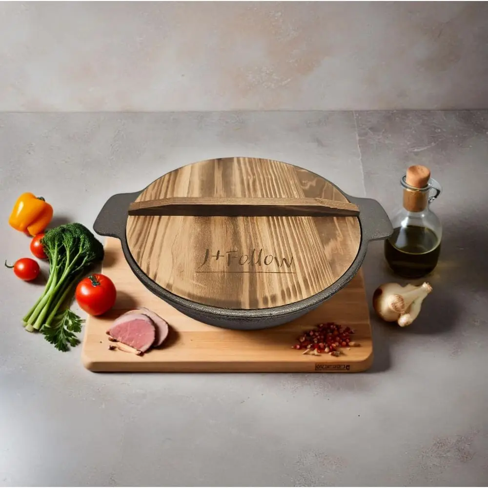 

Чугунная кастрюля-хотпот с разделителем, 12,5 дюймов, двусторонняя кастрюля для шабу-шабу, многофункциональная, для индукционных/газовых плит, черная