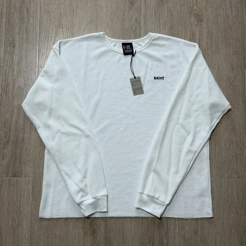 Oversized Contrast Dots SAINT Long Sleeve T-Shirts Round Neck Cotton Casual Men Women Tees