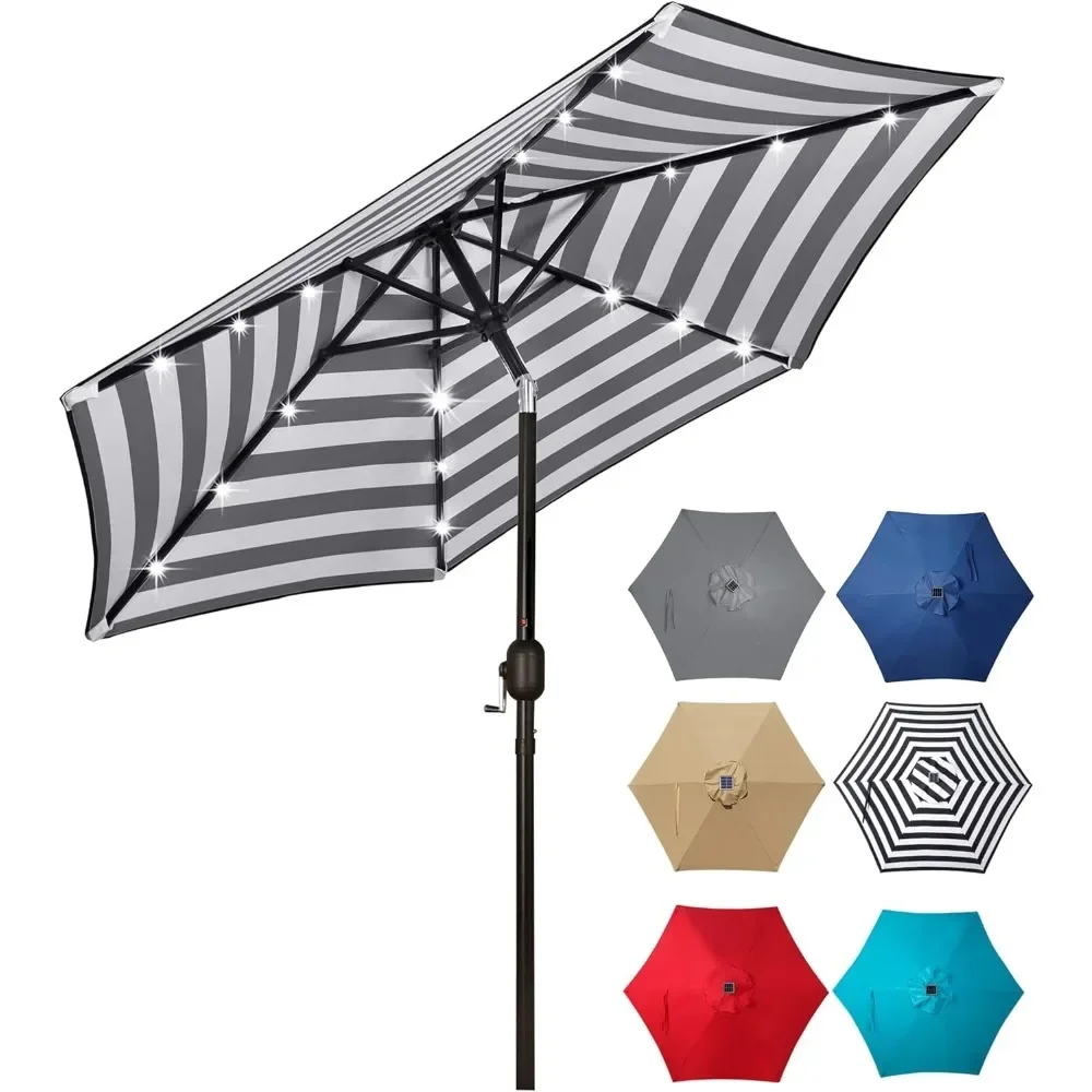 Blissun Patio Umbrella with LED Lights, Solar Umbrella Table Market Umbrella with Tilt and Crank