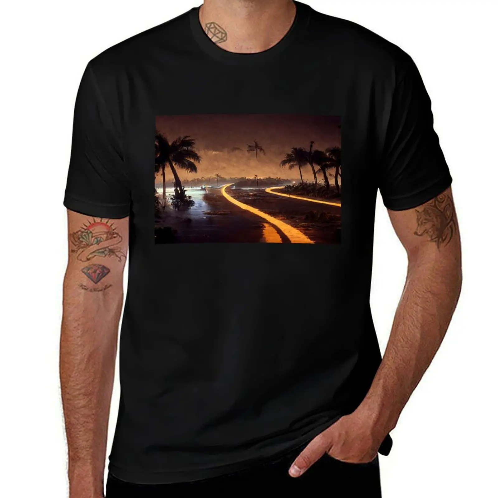 Broken Road To Fantasy Island / Abstract And Surreal Unwind Art T-Shirt Basic Short Sleeve for Men T-Shirt