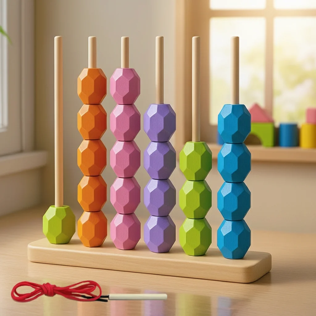 

Educational Tabletop Game For Kids Age 3-6 Stacking Stones And Bead Stringing Blocks