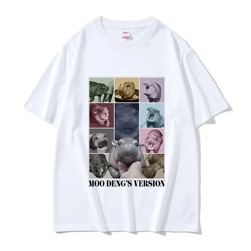 Moo Deng Baby Hippo Era Tour Funny Meme T Shirts Men Fashion Retro Short Sleeve T-shirt Tops Unisex O-Neck Oversized Cotton Tees