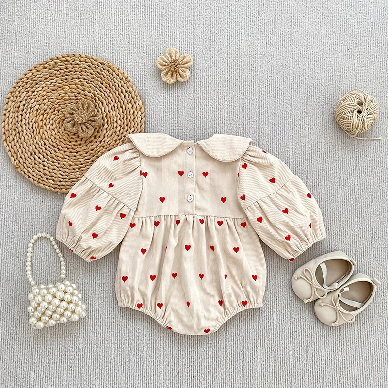 2026 Neuer Koreanischer Stil Baby Mädchen Cord-Bodysuit Rotes Herzmuster Langarm-Strampler Säuglings-Frühlings-Herbst-Kleidung 0-24M – Detail 5