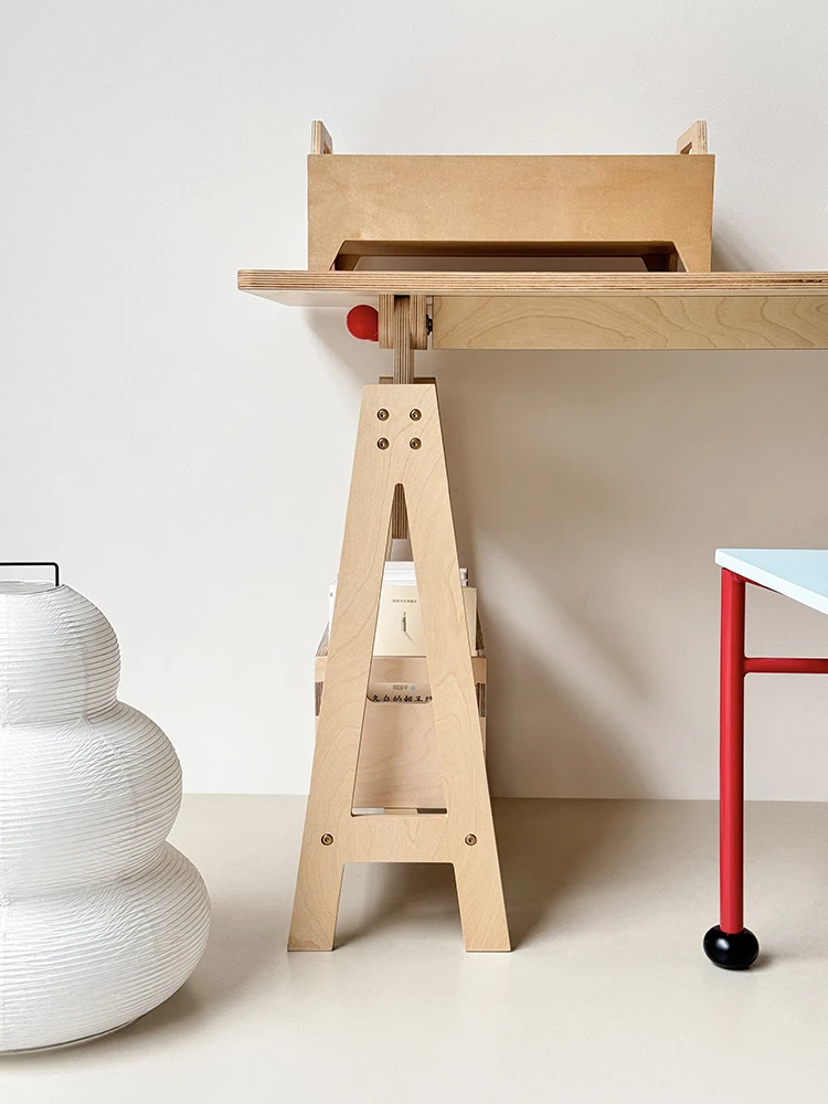 طاولة مكتب من الخشب الصلب قابلة للرفع من العصور الوسطى مستطيلة إبداعية #3