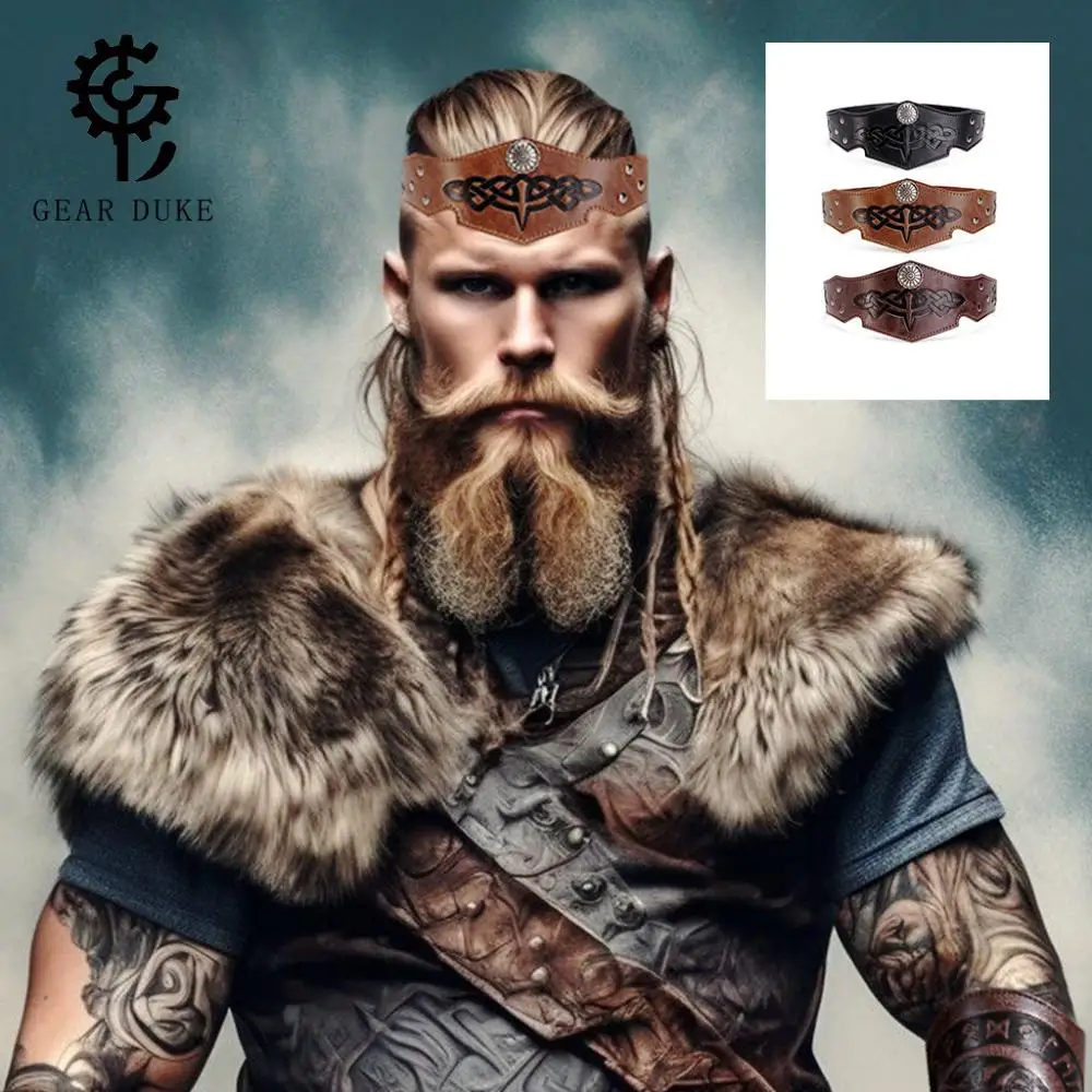 

Viking Embossed Leather Headband Medieval Renaissance Crown Costume Accessories for Pagoda Keywords Steampunk Cos Pu Leather