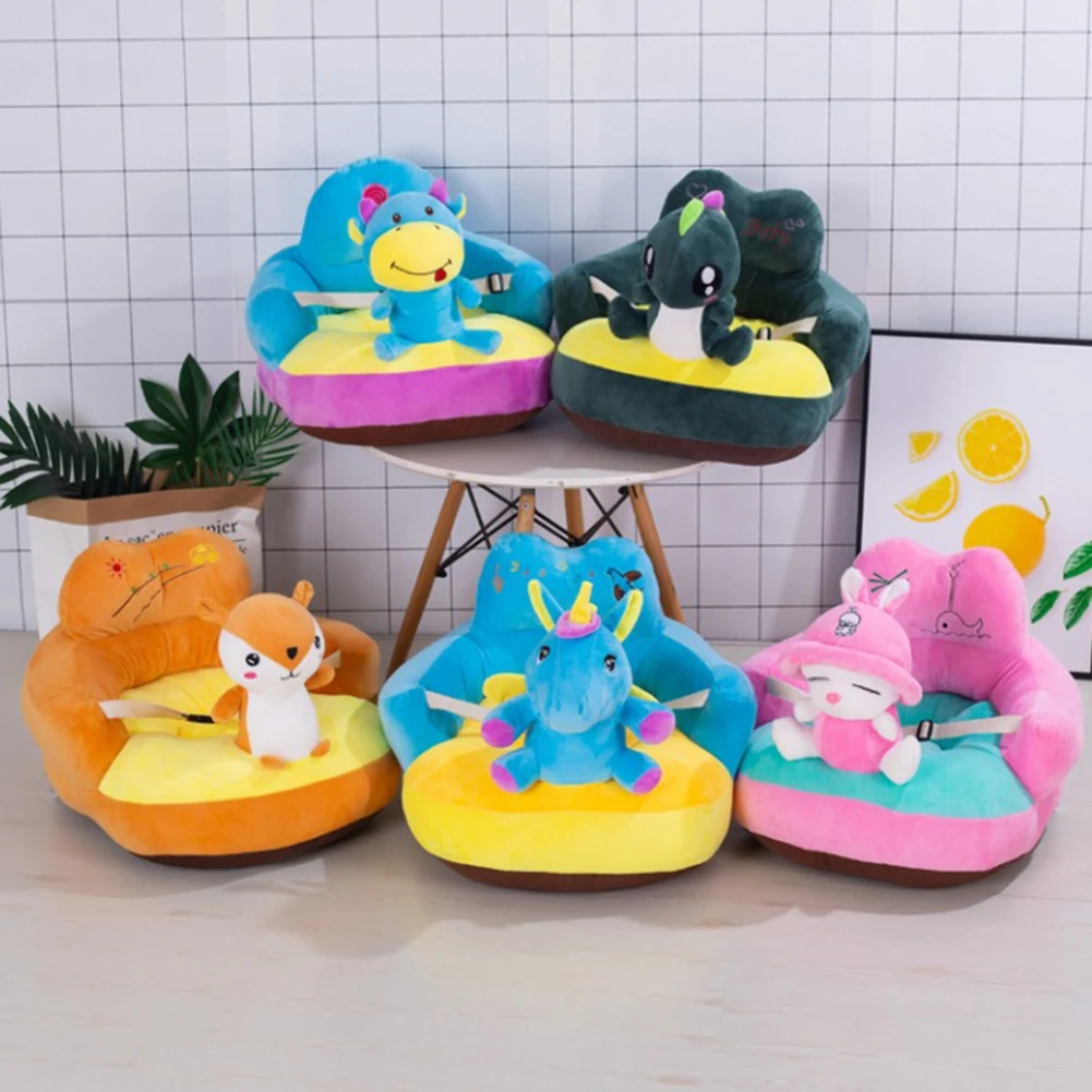 Baby Sofa Support Seat Cover Plush Chair with Belt Learn To Comfortable Cartoon Toddler Nest Puff Wash No Stuffing Cradle