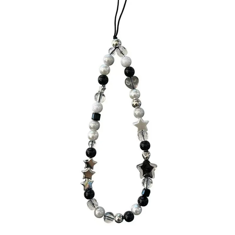 

Black Silver Star Beaded Phone Chain, Y2K Aesthetic Pearl Phone Lanyard, Edgy Phone Strap for Women Girls, Compatible with Most