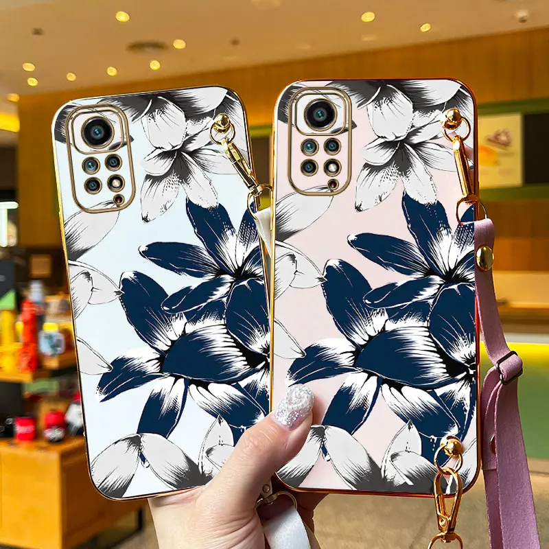 Dark Orchid Lanyard Plating Phone Case For Xiaomi Redmi Note 11 11T 11SE 11Pro 11TPro 11T ProPlus 11S 12R 12 12Pro 10S 10 Cover