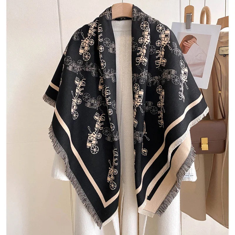 

Квадратный шарф из имитации кашемира в европейском и американском стиле, 130*130 см, женский, модный и элегантный, теплый, с двойным слоем.