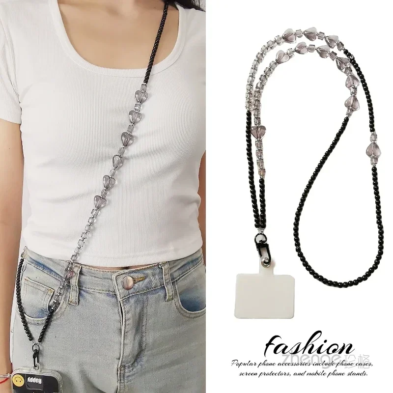 Crystal Love Crossbody Beaded Chain Small Fresh Hanging Neck Back Chain Long Clip Type Mobile Phone Case Universal Rope