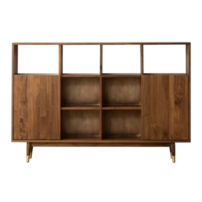 Simple Japanese-style solid wood black walnut oak bookshelf storage rack combination, multi-layer bookcase wood wax oil