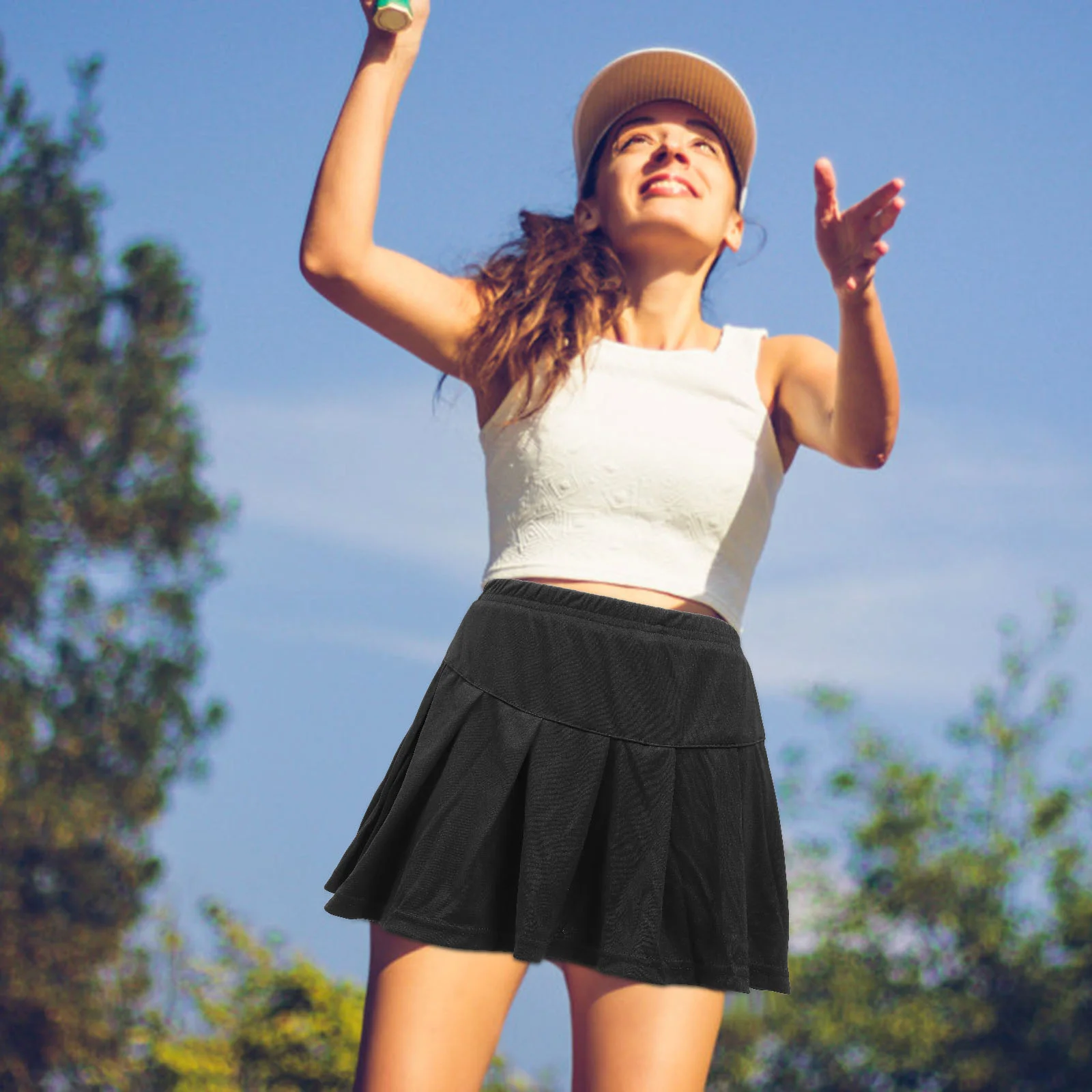 

Sports Skorts for Girls Pleated High Waist Shorts Skirt for Running Yoga Jogging Badminton Pong M Black Pleated Short Skirt