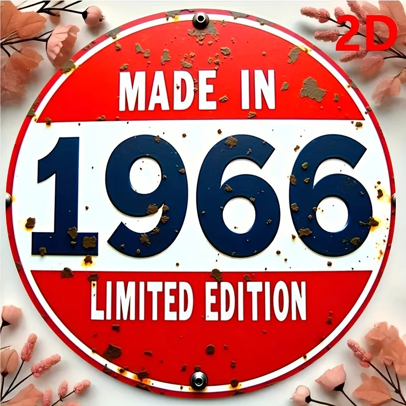 1 Stück „1966 Limited Edition“ rundes Holzschild – rustikale rote und blaue Wanddekoration, Retro-Design