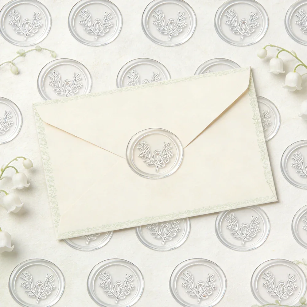 Transparent Wax Seal Stickers Love Heart Olive Branch Wedding Invitation Envelope Seals Stickers 25Pcs Self Adhesive Wax Seal