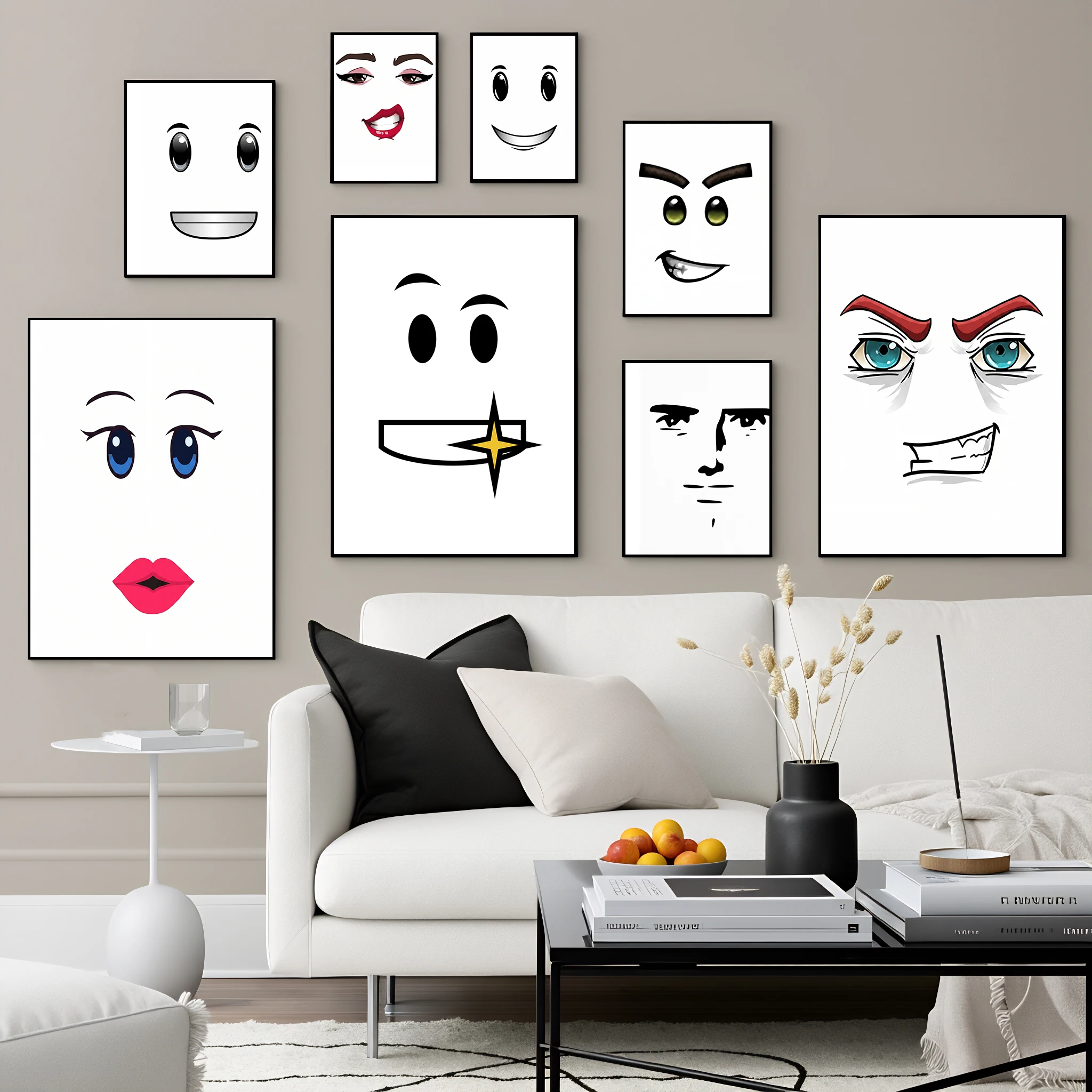Cartoon Funny Face Expression Wall Art Poster Minimalist Abstract Character Canvas Print Living Room Bedroom Wall Home Decor