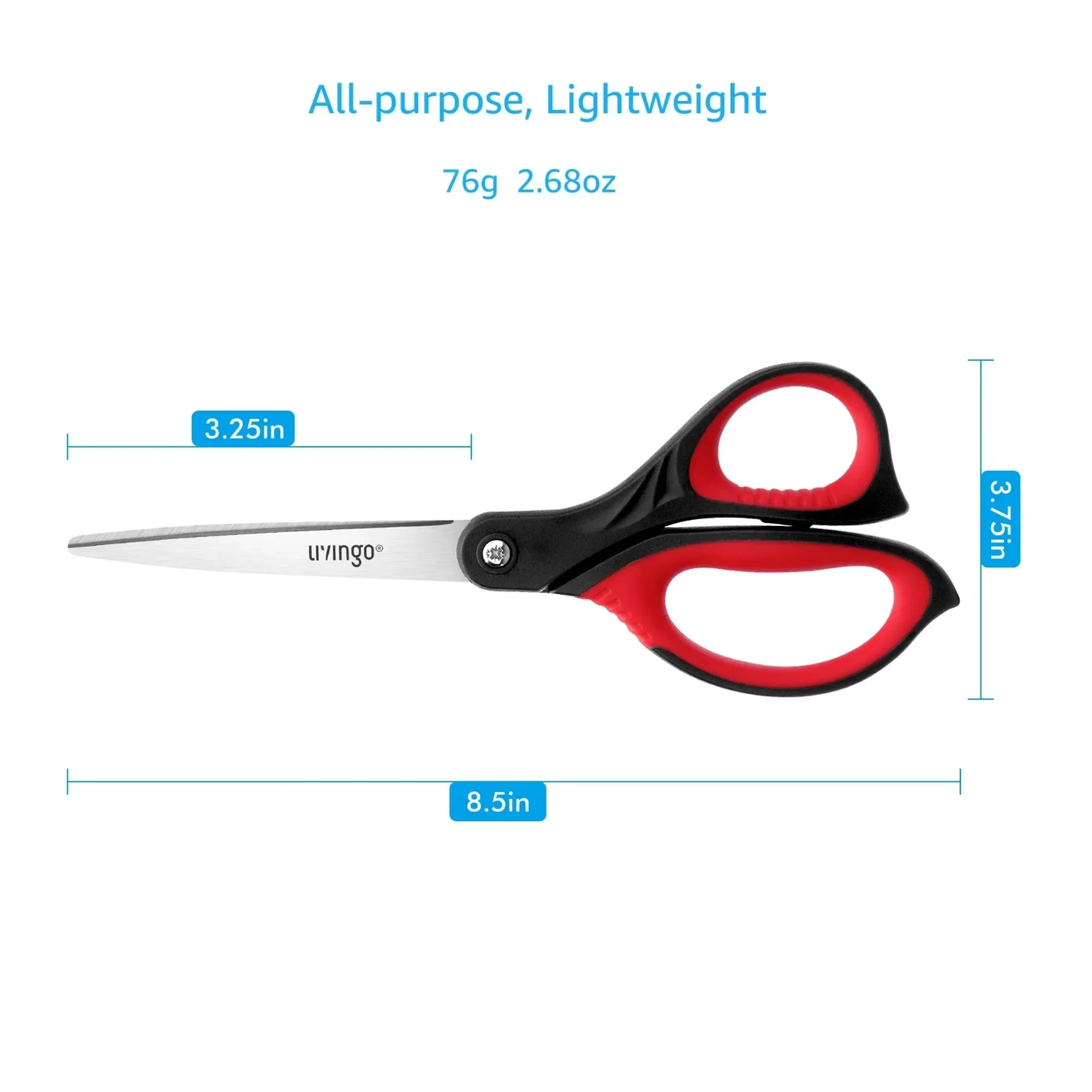 LIVINGO Scissors All Purpose, 8.5” 3 Pack Sharp Shears for Office Home Cutting Red Gray Blue