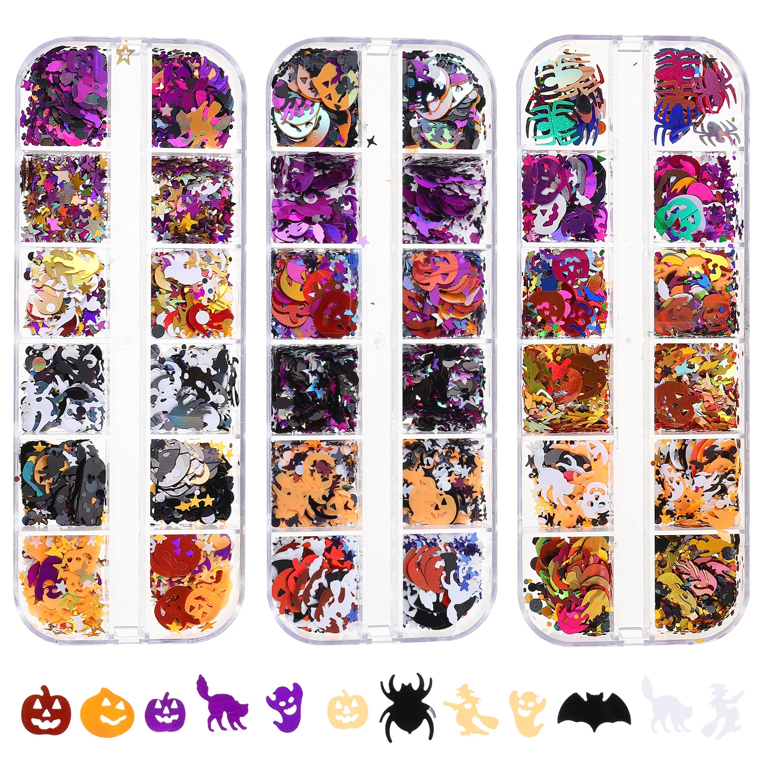 

Pumpkin Nail Patches 3 Boxes Sequins Decorations Halloween DIY Charm Craft Glitter Nail Art Accessories Women Ornaments