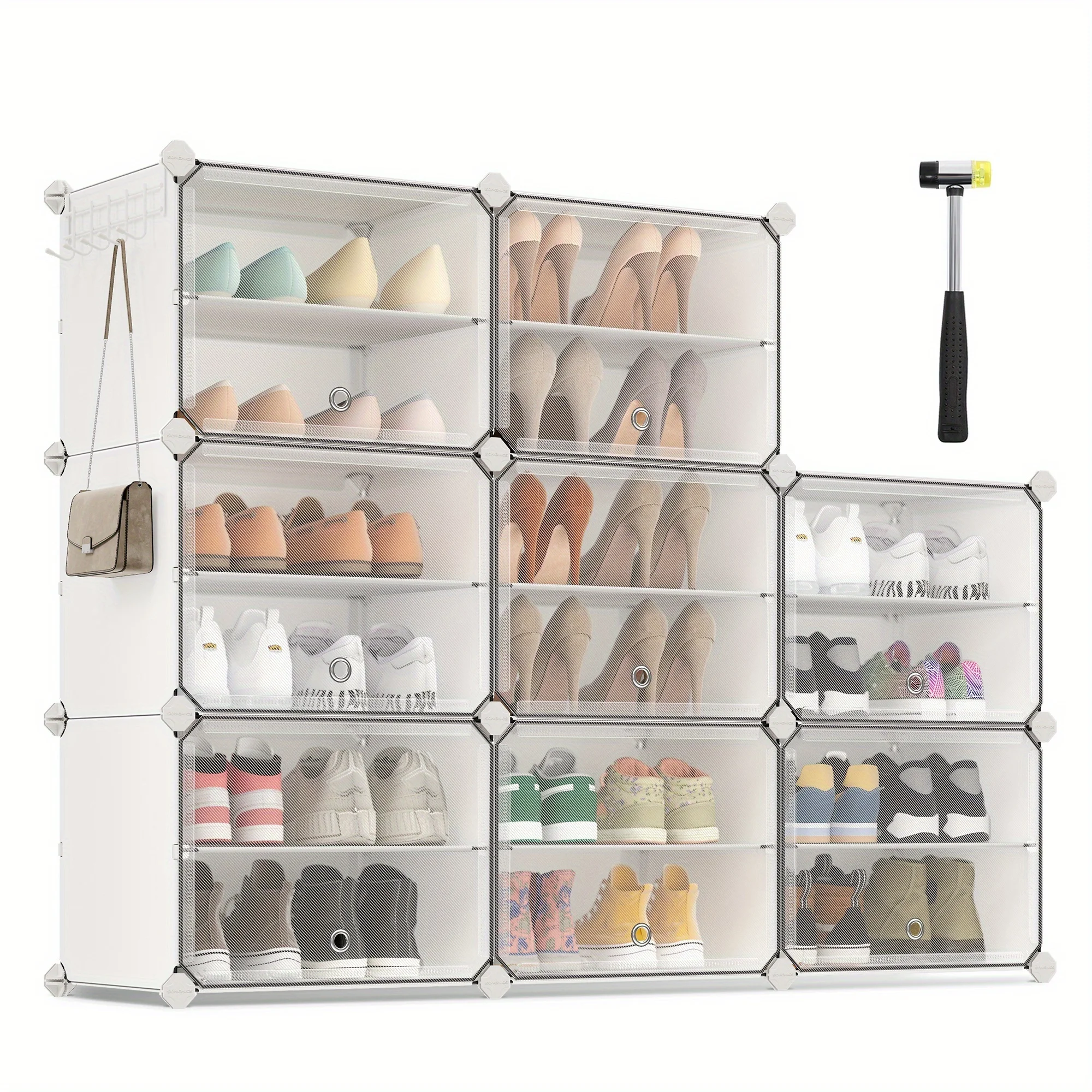 

8 Cubes Shoe Organizer with Doors, Plastic Shoe Storage Cabinet for 32 Pairs, Steel Frame & Plastic Panel