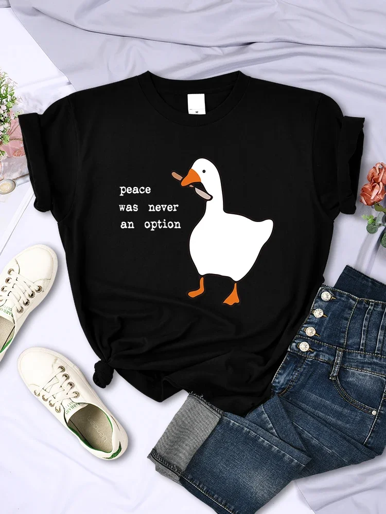 Peace Was Never An Option Goose Cartoon Print Female Tops Creative Summer Tee Shirts Fashion New T Shirt Sport Women Clothes