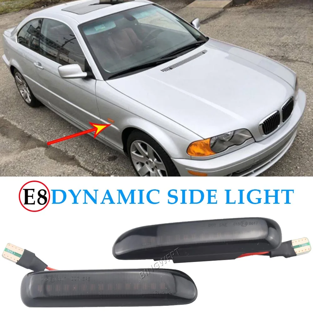 2Pieces Side Marker Flowing Dynamic Blinker LED Turn Signal Light For BMW E46 3 Series Limo Coupe Compact Cabriolet Touring