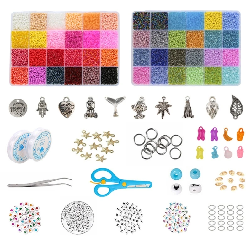 48Slot Glass Seed Loose Beads for DIY Jewelry Bracelet Crafts Making Material Kits with Box Kids Educational