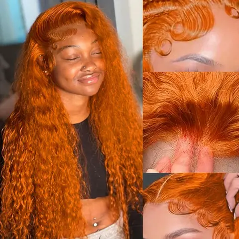 Ginger Orange Water Wave #350 Colored 13x6 13x4 Transparent Lace Front Wig Human Hair for Women Deep Curly Wigs Pre Plucked