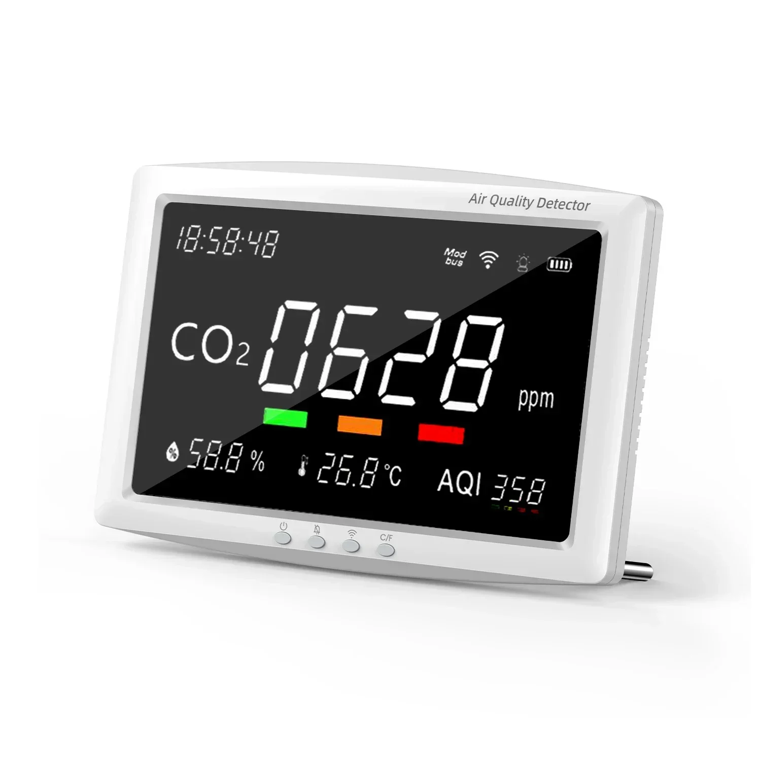 

CO2 Monitor 10.1 Inch Large Screen Display Air Quality Monitor 3-in-1 CO2 Temperature Humidity Indoor Air Quality Tester