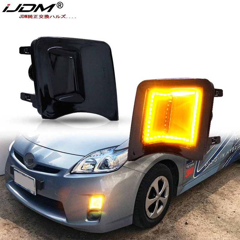 2pcs Front Bumper Amber yellow Turn Signals Lights Assembly For 2010-2011 Toyota Prius Xenon White LED as Daytime Running Lights