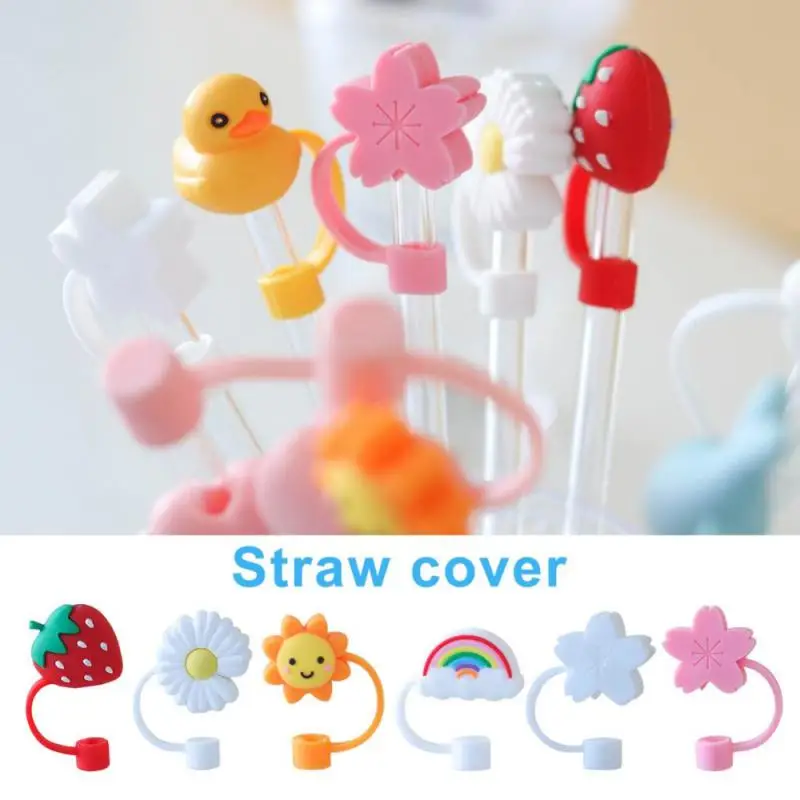 1PC Straw Plug Cute Drinking Dust Cap Silicone Tips Cover For 6-8mm Reusable Cup Accessories Beautiful Straw Hat Cup Ornaments